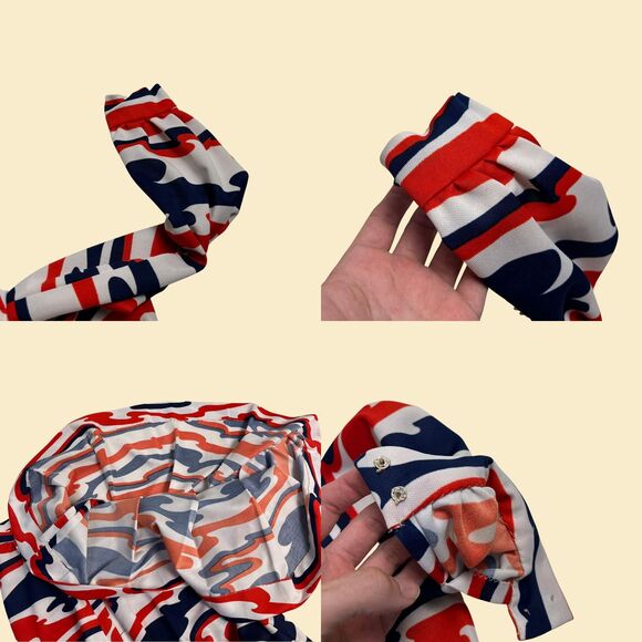 Vintage 70s abstract dress, 29" waist handmade 1970s red/white/blue midi dress - Picture 4 of 8